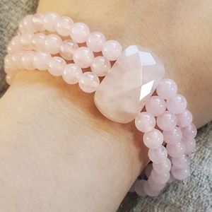 (-30% sale on 2+bundle) reversible 3 row rose quartz stretch bracelet
